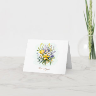 Carte de remerciement florale jaune bleu personnal