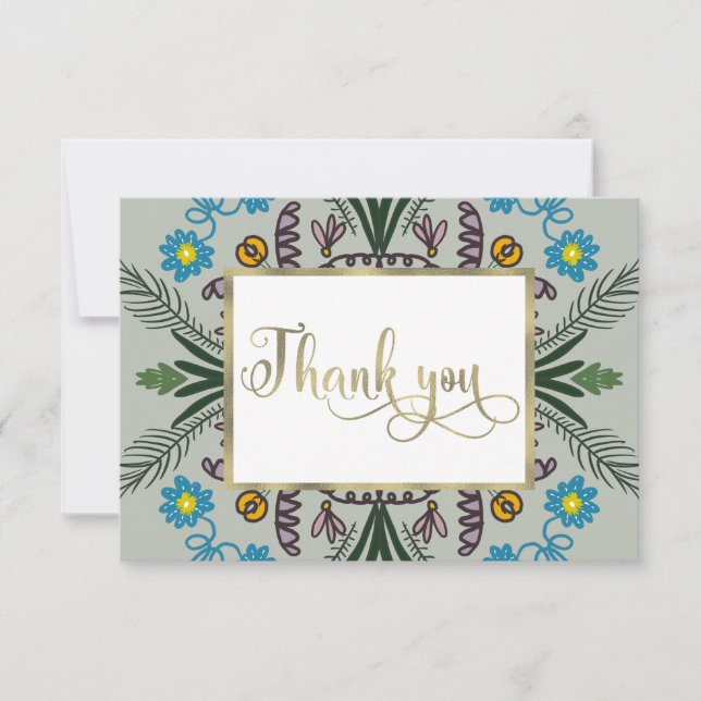 Carte de remerciement florale mandala de verdure b (Devant)