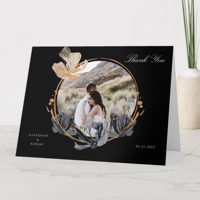 carte de remerciement florale noire exclusive or (Devant)