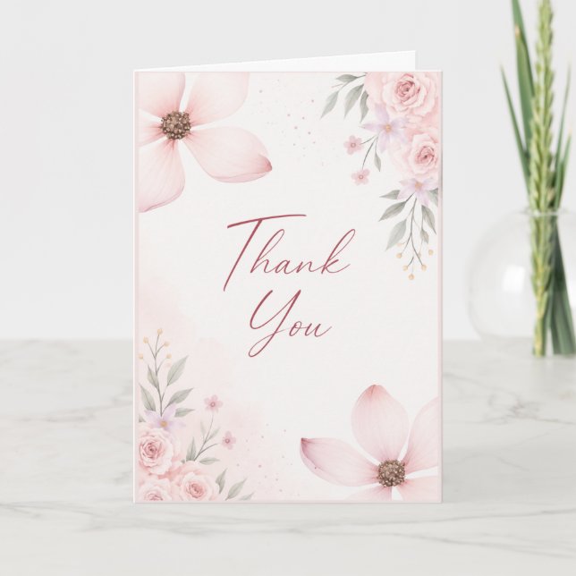 Carte de remerciement florale rose (Devant)
