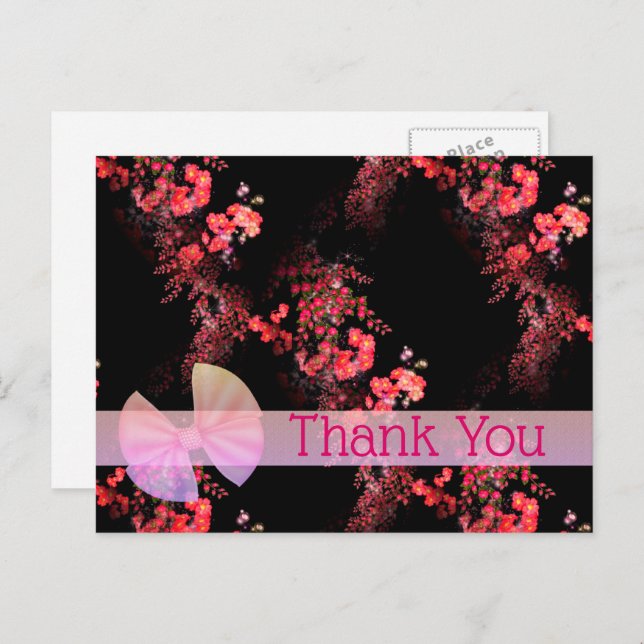 Carte de remerciement florale rose élégante sur fo (Devant / Derrière)