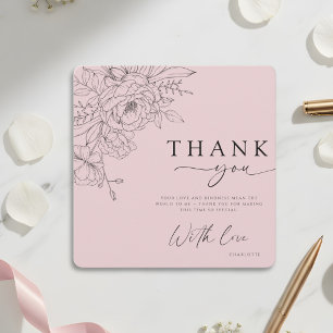 Carte de remerciement florale rose poudrée élégant