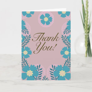 Carte de remerciement florale rose sarcelle