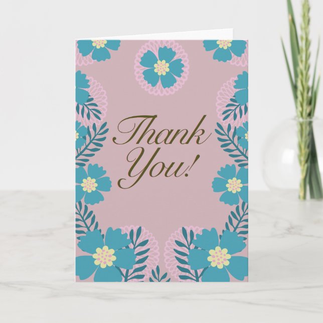 Carte de remerciement florale rose sarcelle (Devant)