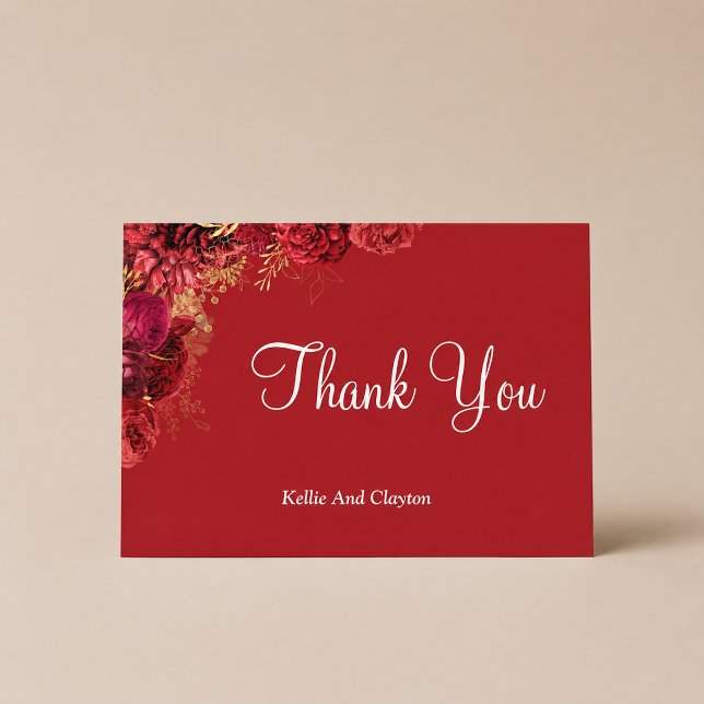 Carte de remerciement florale rouge et or (Créateur téléchargé)