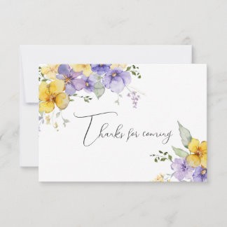 Carte de remerciement florale violet jaune Merci d