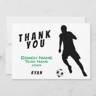 Carte de remerciement Football Vert Merci l'Entraî