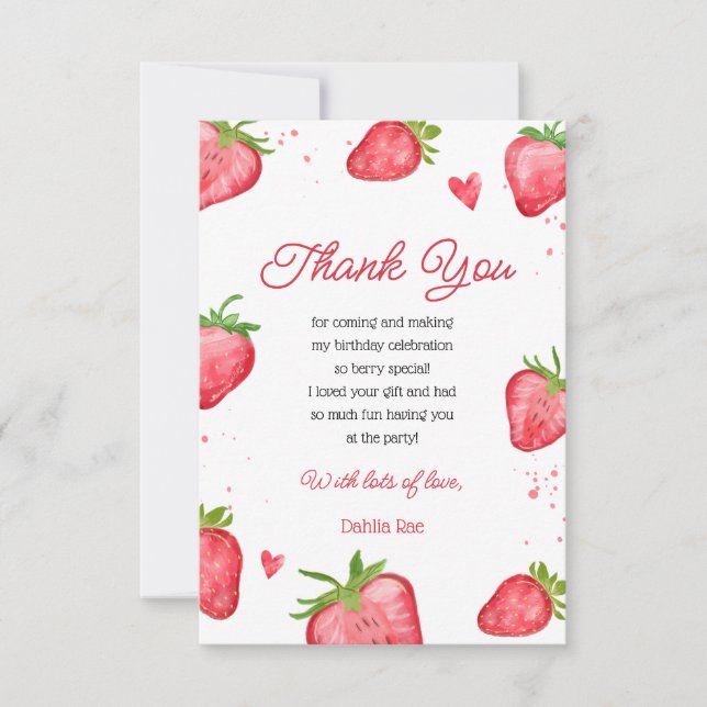 Carte de remerciement fraise baie (Devant)