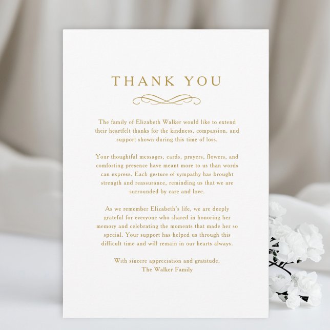 Carte de remerciement funéraire blanche - Merci (Thank you - Memorial Funeral White Card)