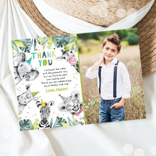 Carte de remerciement garçon safari animaux Animau