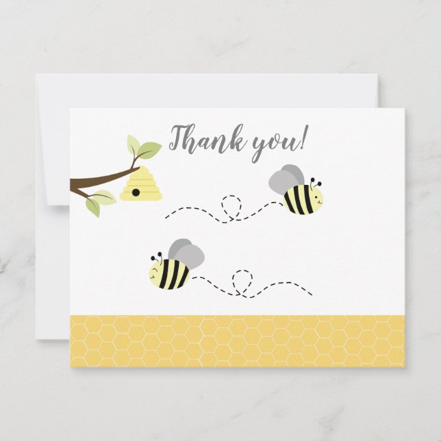 Carte de remerciement Gray Yellow Bumble Bee (Devant)