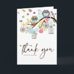 Carte de remerciement Hiboux colorés et Feuilles t<br><div class="desc">Carte de remerciement Hiboux colorés et Feuilles tombantes 
 
 Cette carte de remerciement colorée pour le printemps/automne fait partie d'une suite de mariage. Les articles assortis sont disponibles dans ma boutique.</div>