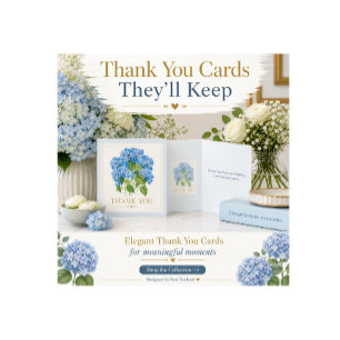 Carte de Remerciement Hydrangea Bleue Élégante Flo