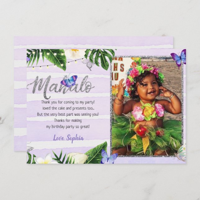 Carte de remerciement Mahalo Papillon Tropical (Devant / Derrière)