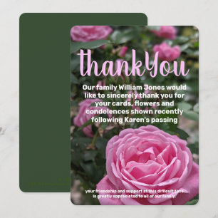 Carte de remerciement mémorial Roses roses
