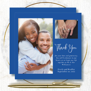 Carte de remerciement minimale avec fond bleu coba