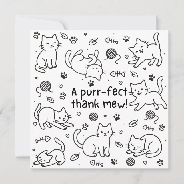 Carte de remerciement minimale doodle de chat (Devant)