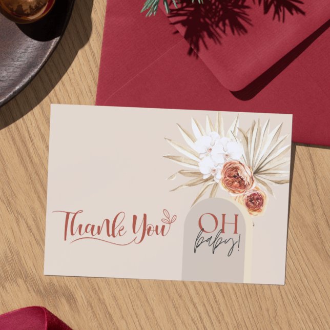 Carte de remerciement modèle pour Baby Shower Bohè (Wildflower Boho Baby Shower Thank You Card Template)