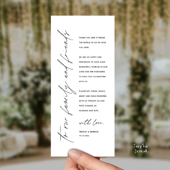 Carte de remerciement moderne pour dîner de récept (Welcome and thanks, Modern Wedding Reception Dinner Thank You card, family friends in Black White)