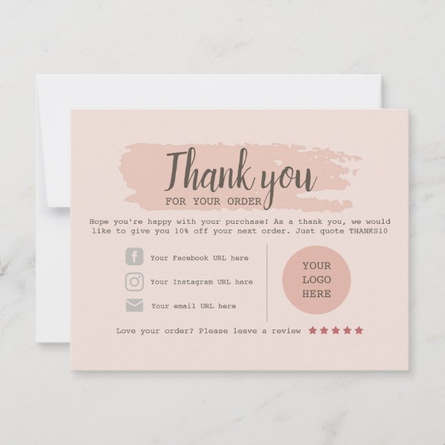 Carte de remerciement modifiable pour petite entre (Devant)