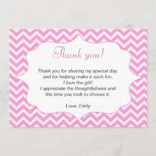 Carte de remerciement note Chevron rose