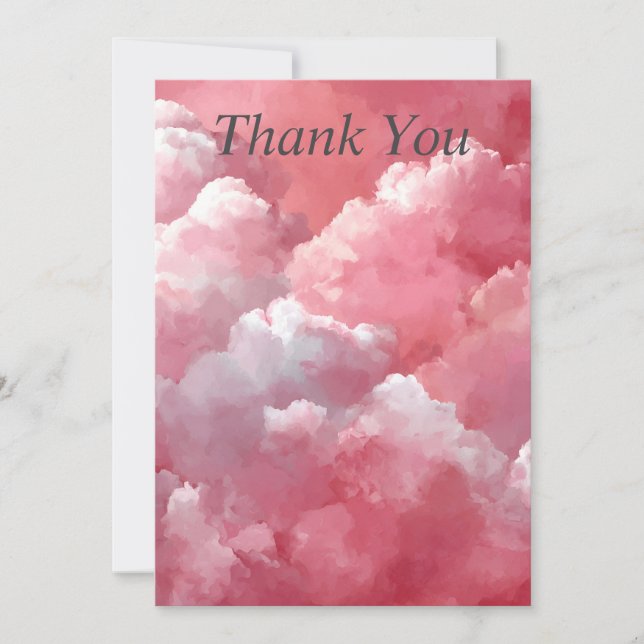 Carte de remerciement Nuages Rose et Blanc (Devant)