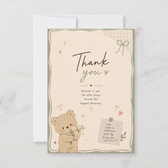 Carte de remerciement Ourson Mignon (Devant)
