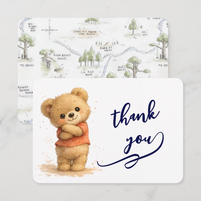 Carte de remerciement Ourson Mignon (Devant / Derrière)
