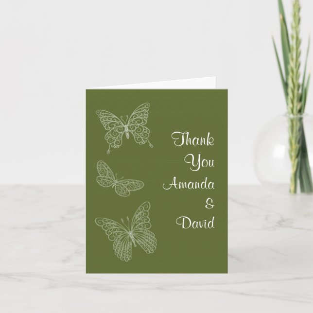 Carte de remerciement Papillon Filigree (vert oliv (Devant)