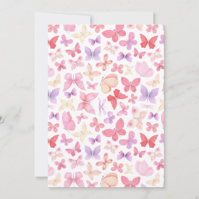 Carte de remerciement Papillons Rose Violet Jaune (Devant)