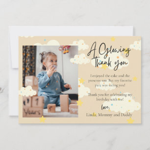 Carte de remerciement photo 1er anniversaire Lune 