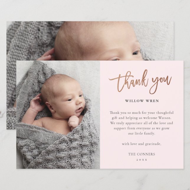 Carte de remerciement photo bébé budget (Devant / Derrière)