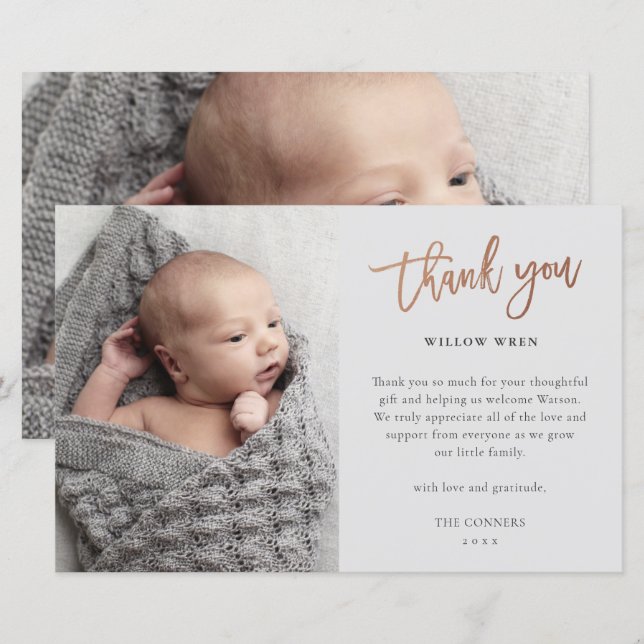 Carte de remerciement photo bébé budget (Devant / Derrière)