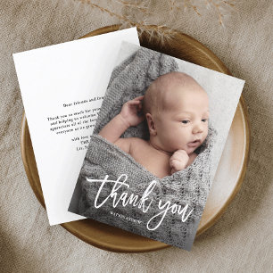 Carte de remerciement photo bébé manuscrite pas ch