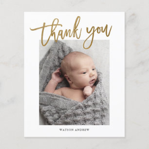 Carte de remerciement photo calligraphiée pour béb