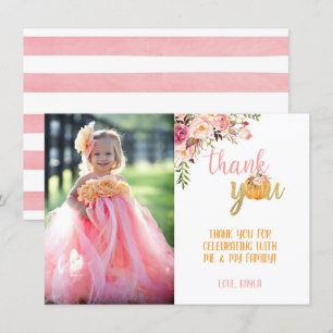 Carte de remerciement photo citrouille - Fille flo