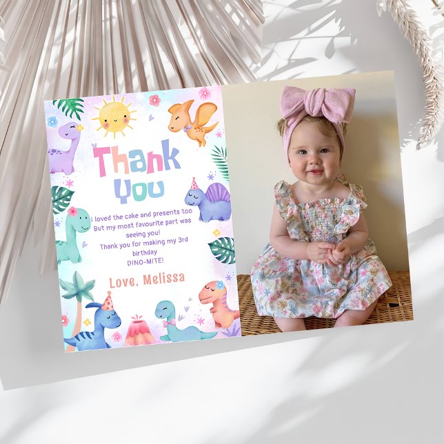 Carte de remerciement photo d'anniversaire de dino (Créateur téléchargé)