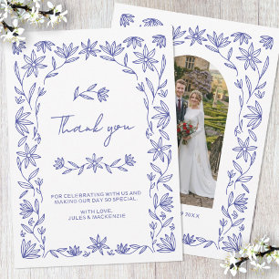 Carte de Remerciement Photo de Mariage Bleu Médite