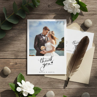 Carte de remerciement photo de mariage élégant sur
