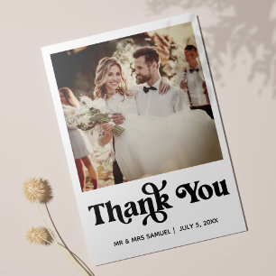 Carte de remerciement photo de mariage rétro simpl