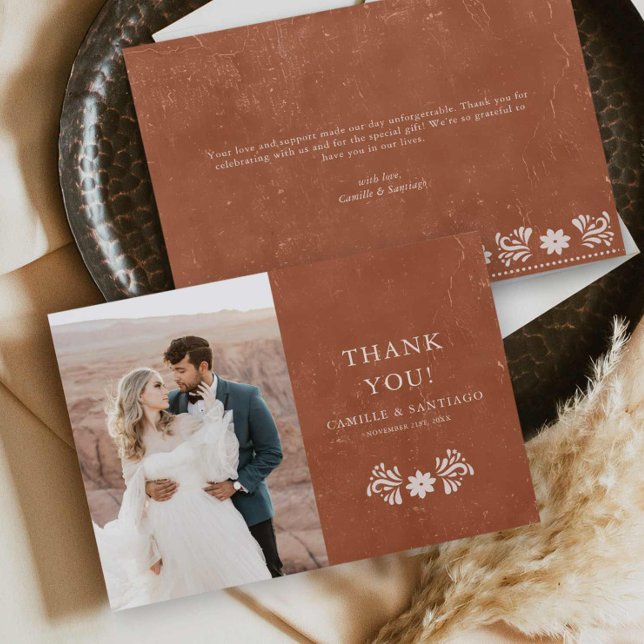 Carte de remerciement photo en terre cuite rustiqu (Rustic Terracotta Wedding Photo Thank you card)