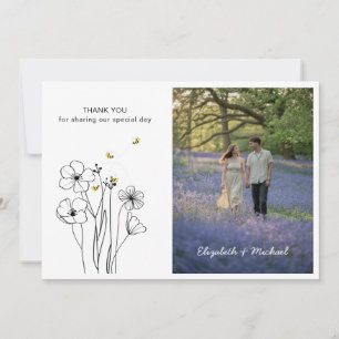 Carte de remerciement photo Fleur sauvage et abeil