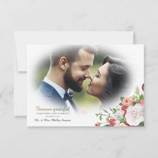 Carte de remerciement photo florale de jardin vint (Devant)