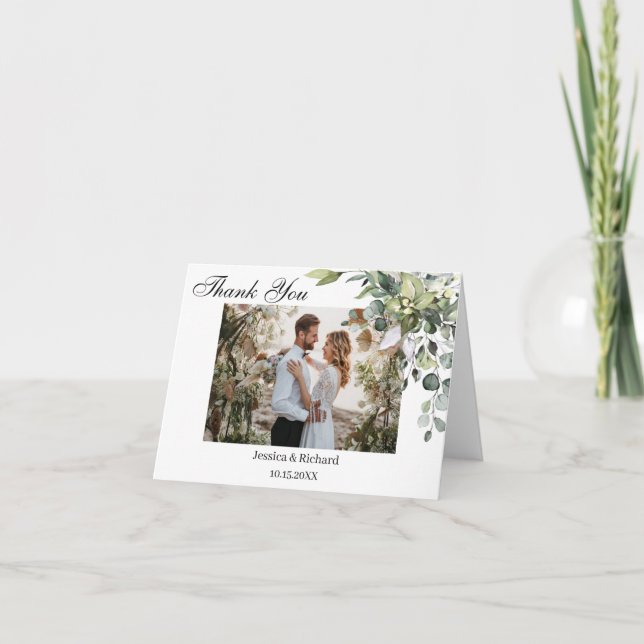 Carte de remerciement photo pliable aquarelle Euca (Devant)