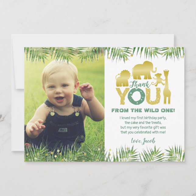 Carte de remerciement photo Safari Or Wild One (Devant)