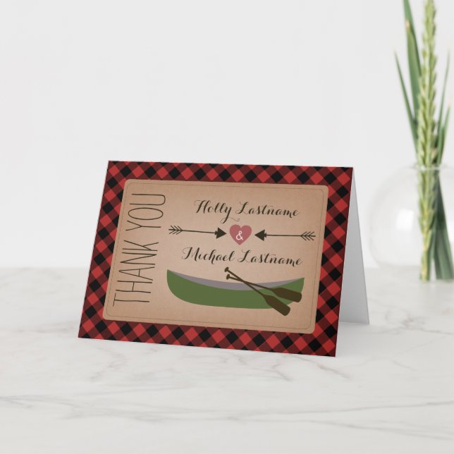 Carte de remerciement Plaid Canoe + Cœur avec flèc (Devant)