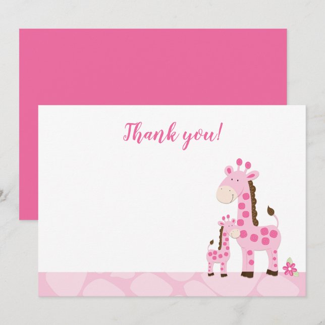 Carte de remerciement plate pour Baby Shower Pink  (Devant / Derrière)
