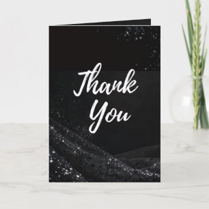 Carte de remerciement pliée à paillettes noires
