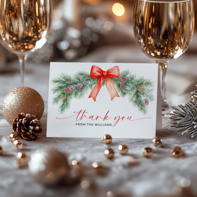 Carte de remerciement pliée Noël Ruban Rouge (Créateur téléchargé)