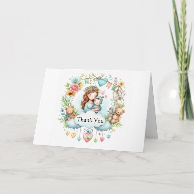 Carte de remerciement pliée pour Baby Shower (Devant)